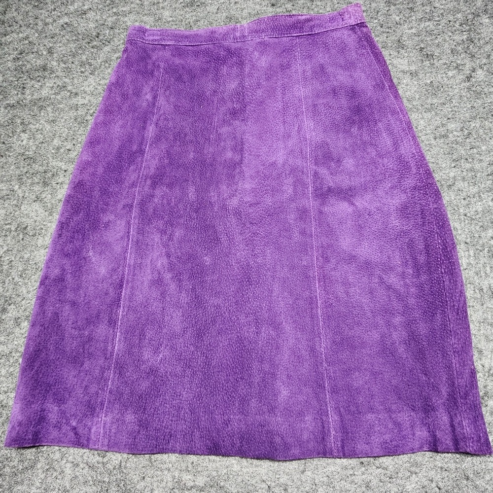 On Call Womens Vintage Purple Soft Suede Genuine Leather Knee Length Skirt 5
